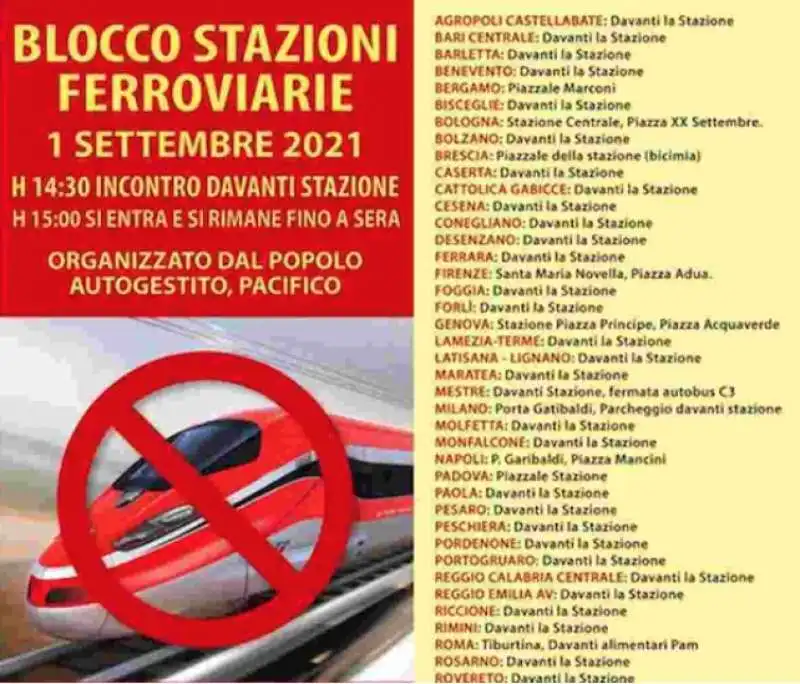 I NO GREEN PASS VOGLIONO BLOCCARE LE STAZIONI DEI TRENI DAL 1 SETTEMBRE