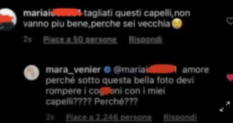 IL COMMENTO DI MARA VENIER ALLA FOLLOWER ROMPICOGLIONI