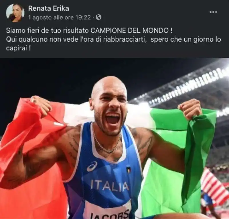 il post dell ex compagna di marcell jacobs sulla vittoria alle olimpiadi