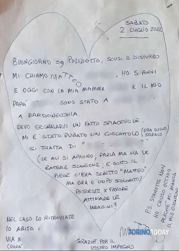 lettera del bambino alla polizia