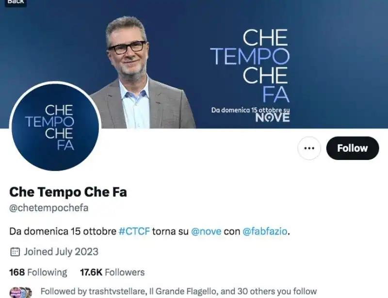 fabio fazio  e il nuovo account twitter di che tempo che fa