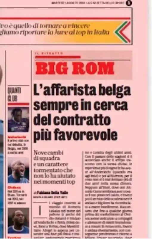 GAZZETTA DELLO SPORT SU LUKAKU 1