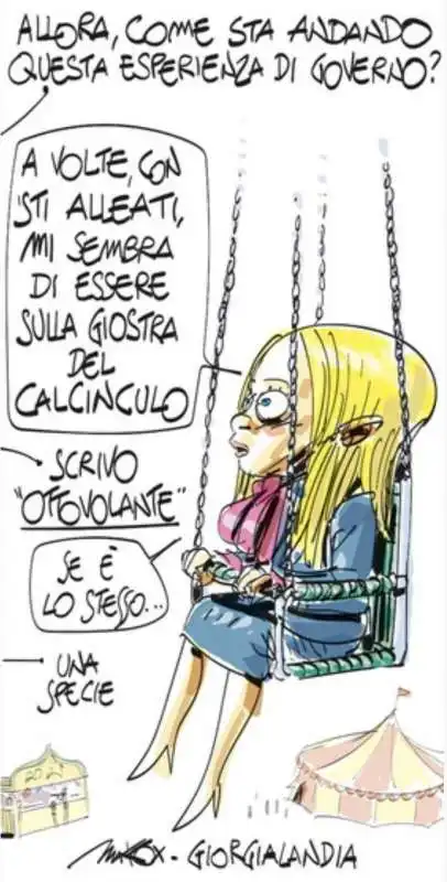 GIORGIA MELONI SUL CALCINCULO - VIGNETTA MAXXOK 