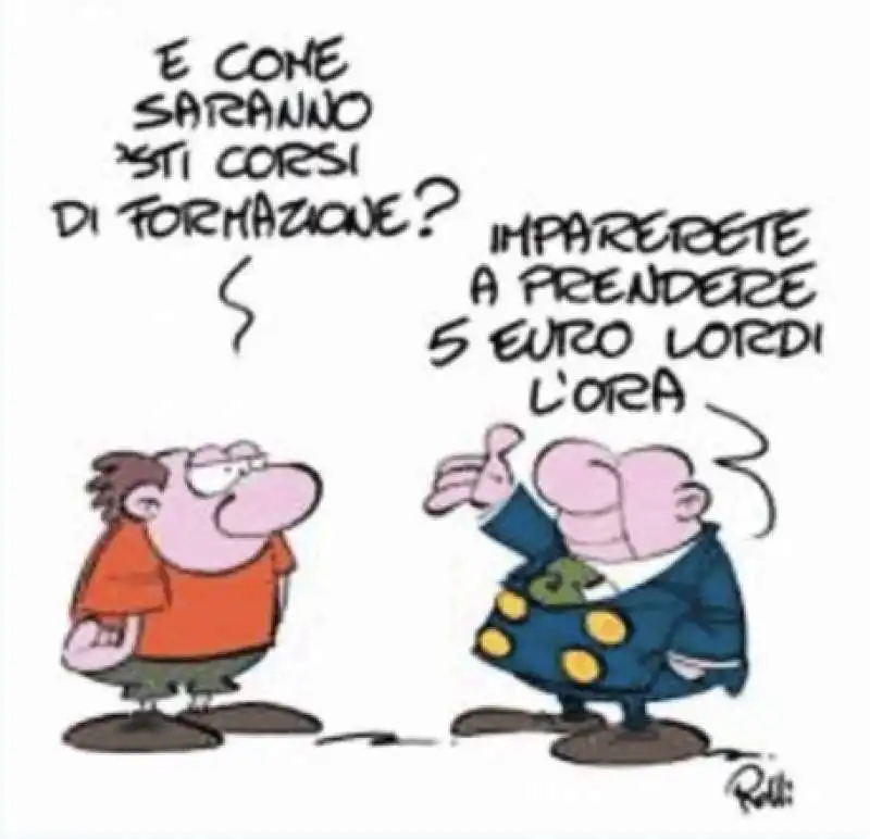 i corsi di formazione dopo lo stop al reddito di cittadinanza   vignetta by rolli 