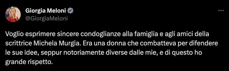 IL CORDOGLIO DI GIORGIA MELONI PER LA MORTE DI MICHELA MURGIA