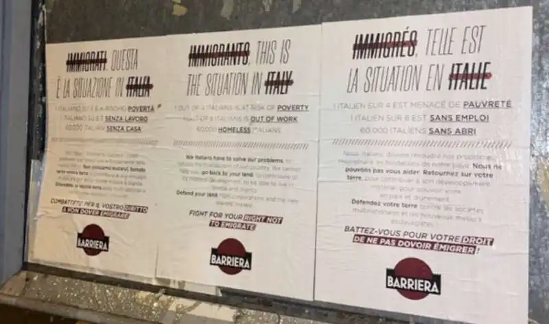 manifesti contro i migranti al quartiere vallette di torino 