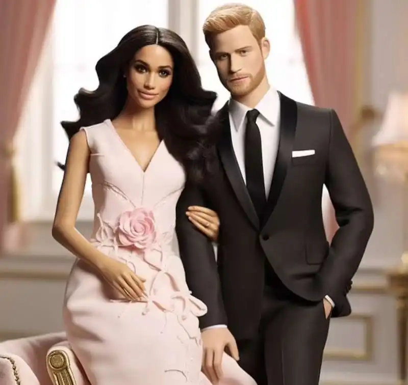 meghan markle e il principe harry   immagine creata dal dailymail con barbie.me