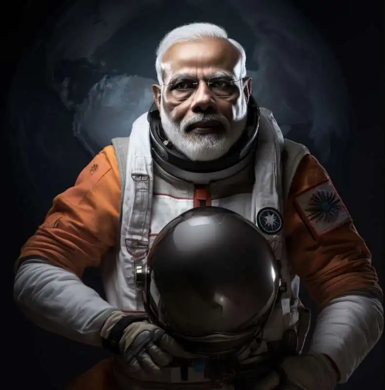 NARENDRA MODI ASTRONAUTA - IMMAGINE CREATA CON L INTELLIGENZA ARTIFICIALE MIDJOURNEY 