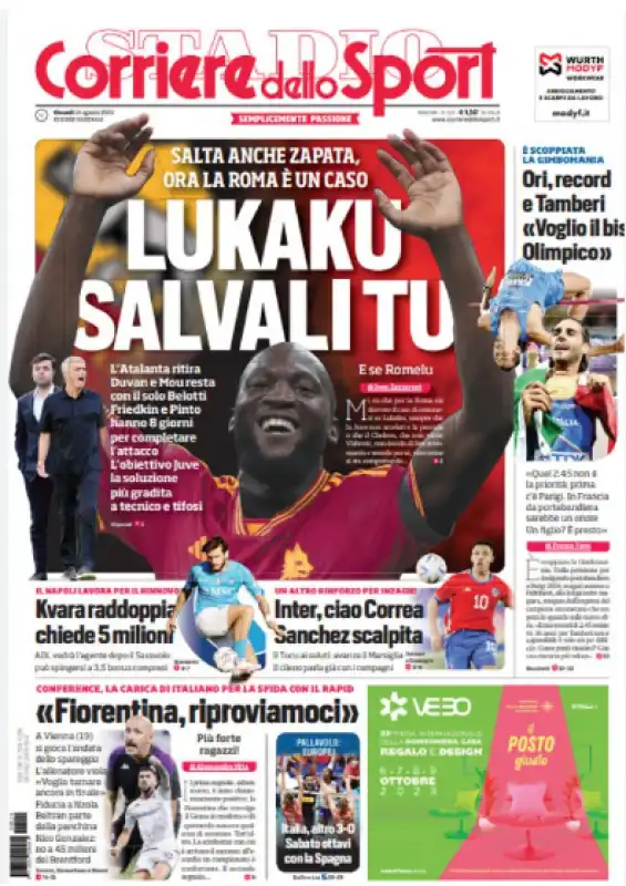 prima pagina corriere dello sport su lukaku