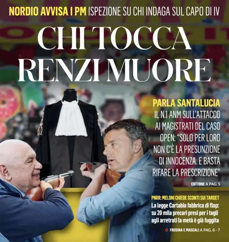 PRIMA PAGINA DEL FATTO SU RENZI E NORDIO - CHI TOCCA RENZI MUORE