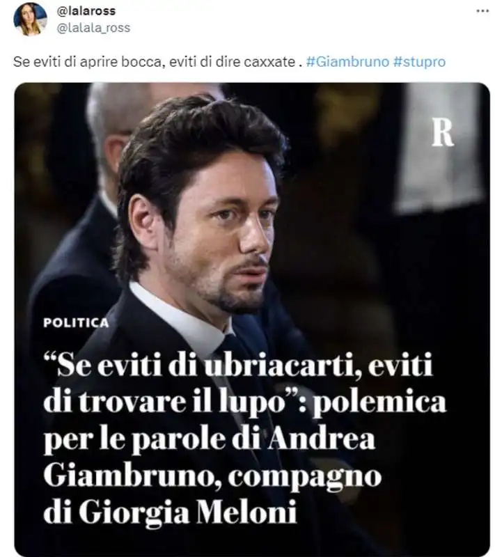 tweet sulle parole di giambruno sugli stupri    5