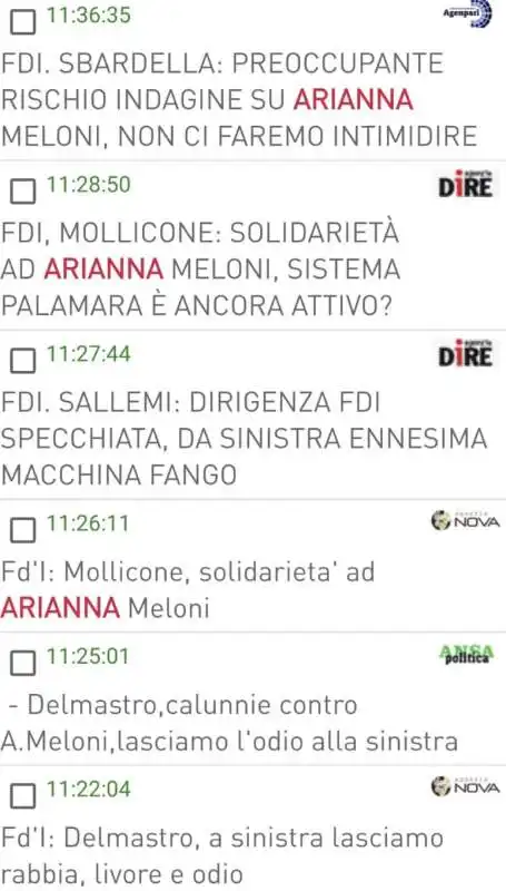 agenzie con le dichiarazioni dei politici di fdi su arianna meloni   2