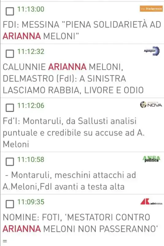 agenzie con le dichiarazioni dei politici di fdi su arianna meloni   3