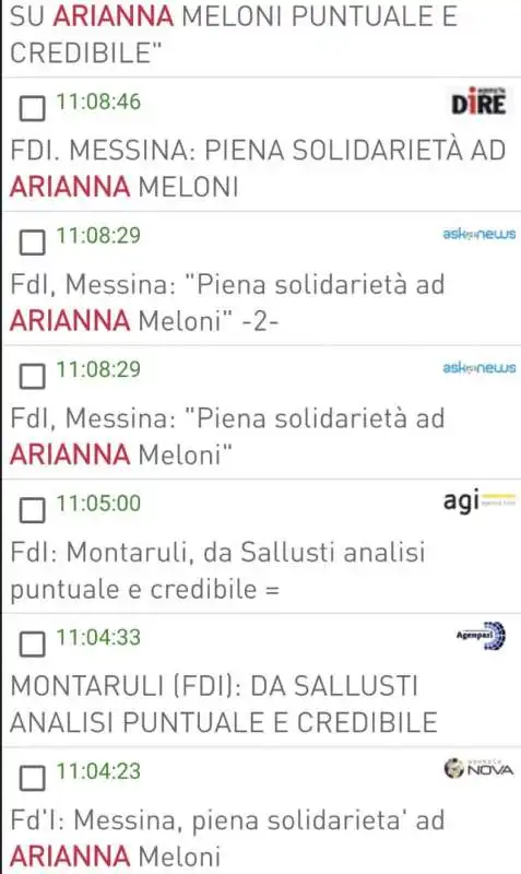 agenzie con le dichiarazioni dei politici di fdi su arianna meloni   4