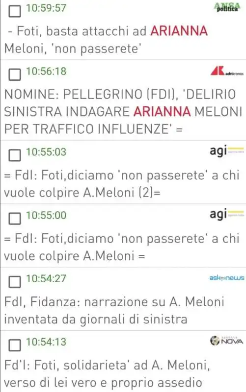 agenzie con le dichiarazioni dei politici di fdi su arianna meloni   5