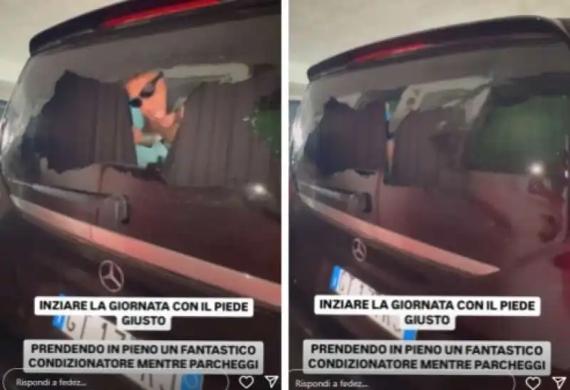 fedez e il finestrino del vetro rotto del van