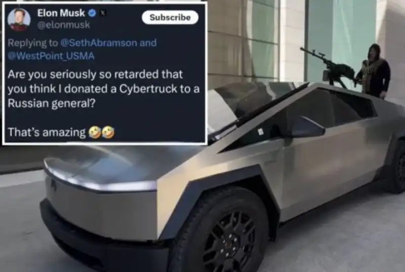 la risposta di elon musk a chi insinua abbia regalato la tesla cybertruck a Ramzan Kadyrov