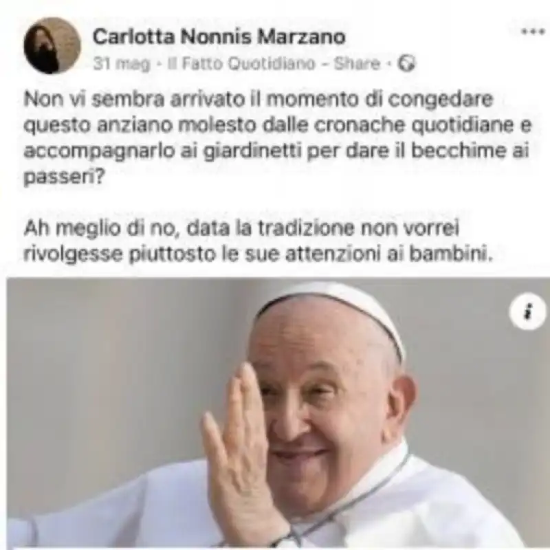 post contro il papa di Carlotta nonnis marzano