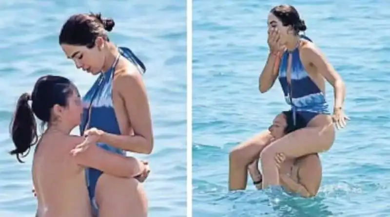 ROCIO MUNOZ MORALES AL MARE CON LA FIGLIA LUNA  E UN'AMICA