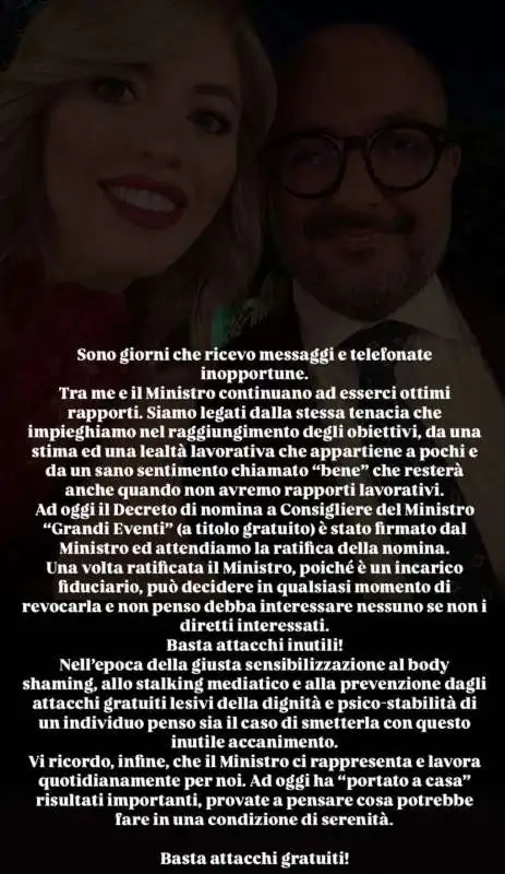 storia instagram di maria rosaria boccia sulla nomina di sangiuliano a consigliere dei grandi eventi 