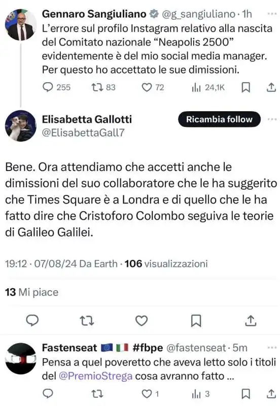 tweet sul social media manager di sangiuliano   2