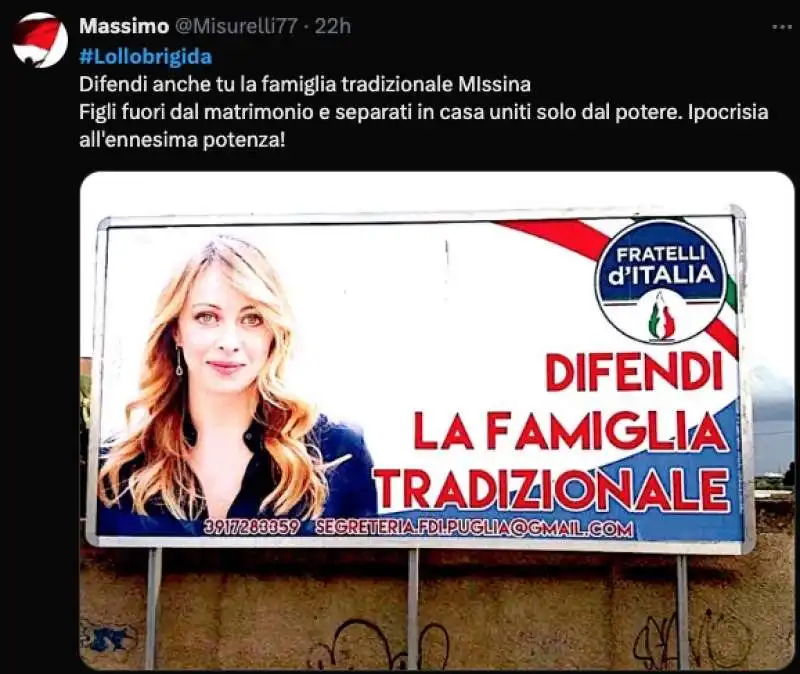 tweet sulla separazione tra arianna meloni e francesco lollobrigida