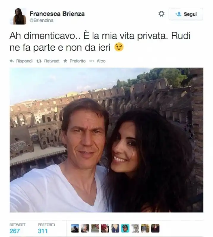 i tweet speculari di rudi garcia e francesca brienza in cui dichiarano il loro amore