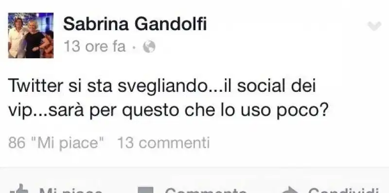 marco de benedetti pubblica il post di sabrina gandolfi e le da della sfigata