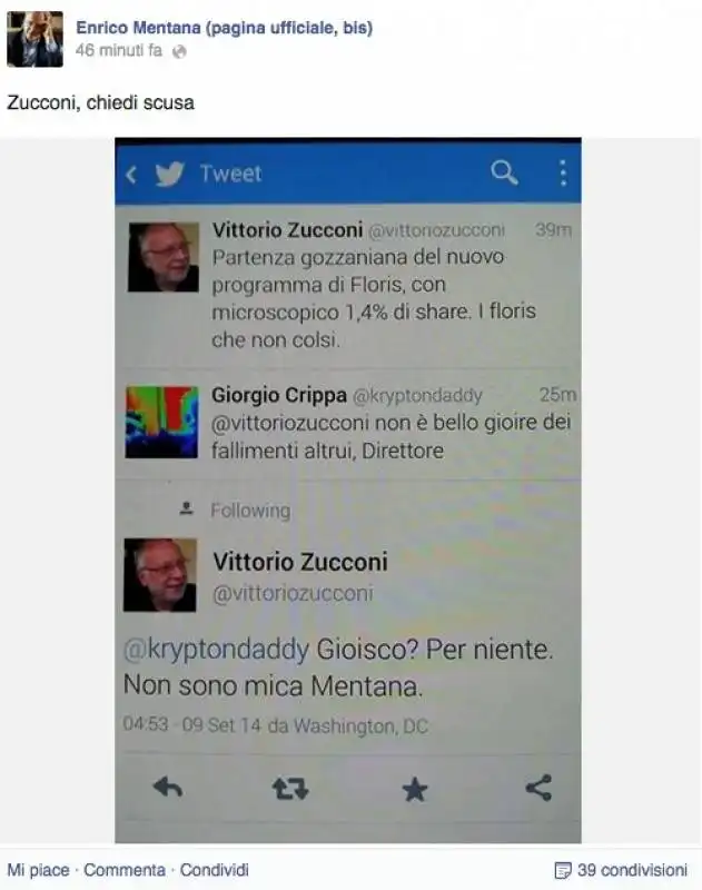 Mentana chiede le scuse di Zucconi