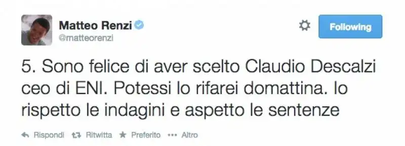 renzi tweet su DeScalzi