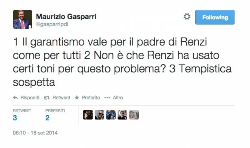 Twit Gasparri su Renzi