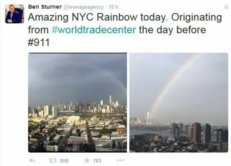 11 SETTEMBRE ARCOBALENO NEW YORK TWEET