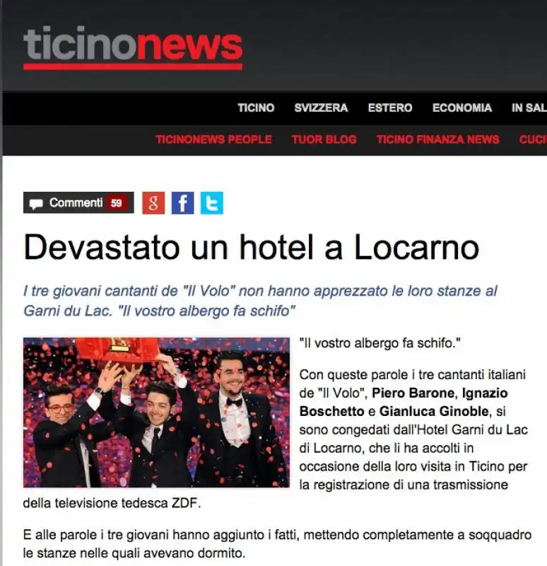 gli articoli delle testate svizzere su il volo