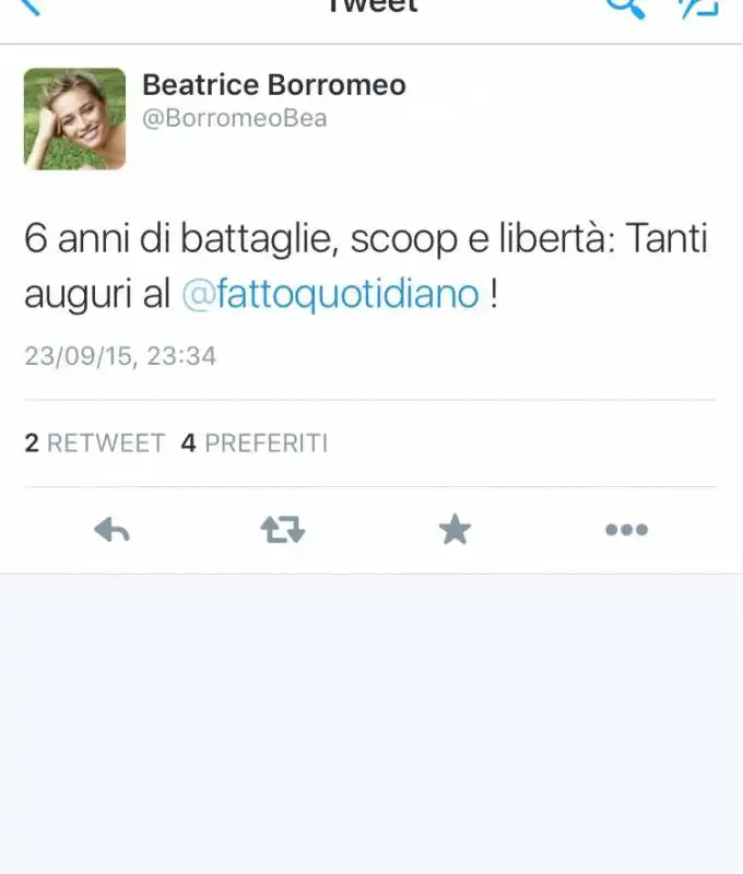 TWEET BEATRICE BORROMEO SULLA LIBERTA E LE INCHIESTE DEL FATTO