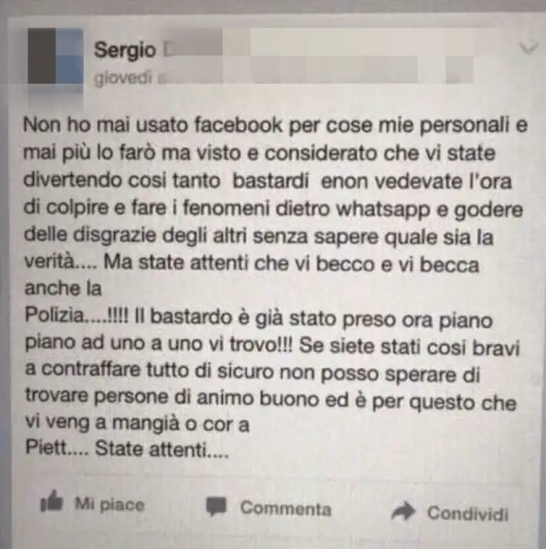 IL POST DEL FIDANZATO DI TIZIANA CANTONE