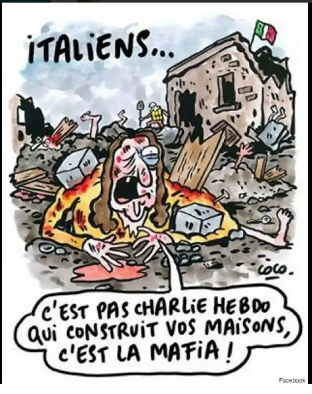 LA VIGNETTA DI CHARLIE HEBDO SUL TERREMOTO AD AMATRICE