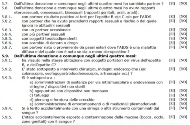 QUESTIONARIO DONATORI DI SANGUE