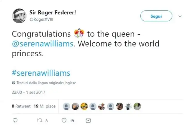 FEDERER MESSAGGIO A SERENA WILLIAMS