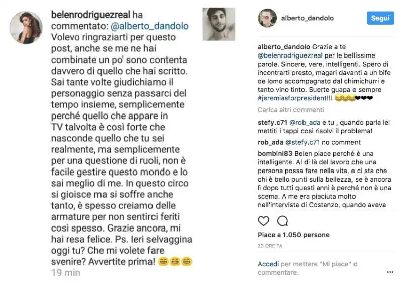 PACE FATTA TRA ALBERTO DANDOLO E BELEN