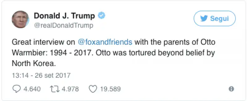 TWEET DI DONALD TRUMP SU OTTO