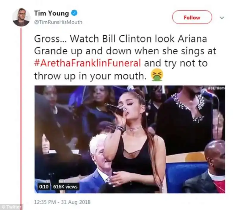 bill clinton arrapato da ariana grande al funerale di aretha franklin 1