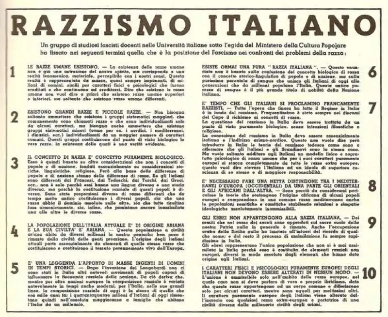 Manifesto della Razza - leggi razziali 