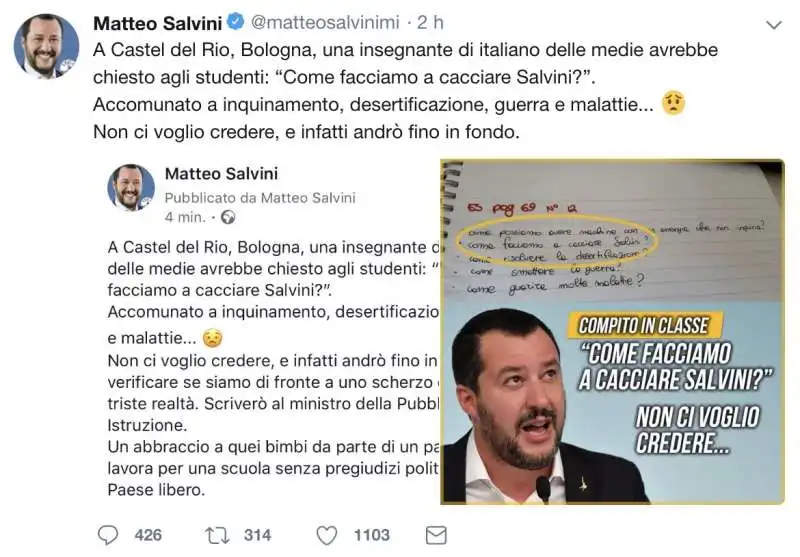 salvini contro l'insegnante di castel del rio 2