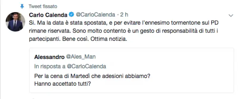 tweet invito a cena di calenda