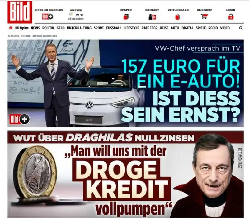 mario draghi come dracula per la bild 2