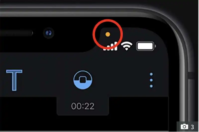 Iphone- Cerca questo punto nell'angolo in alto per vedere se un'app sta utilizzando la fotocamera o il microfono