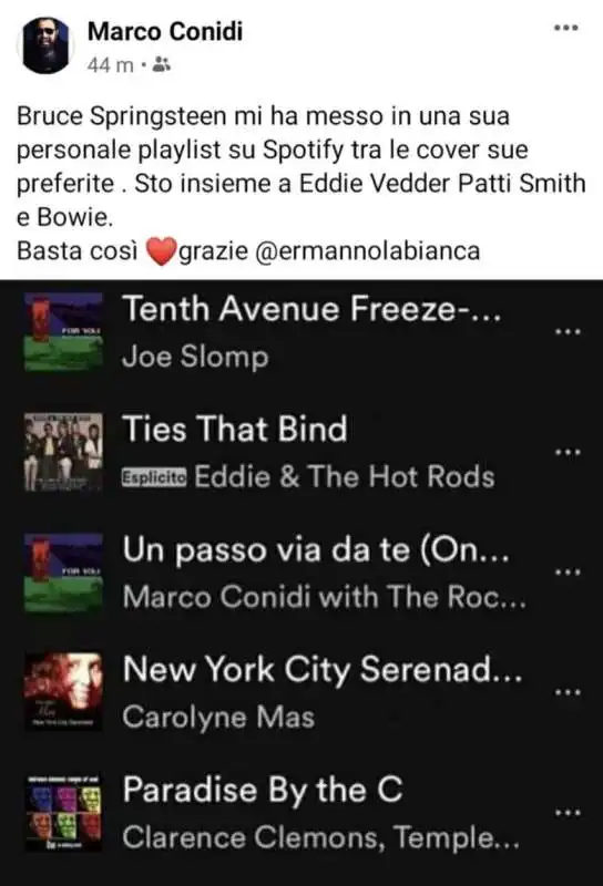 marco conidi nella playlist di bruce springsteen