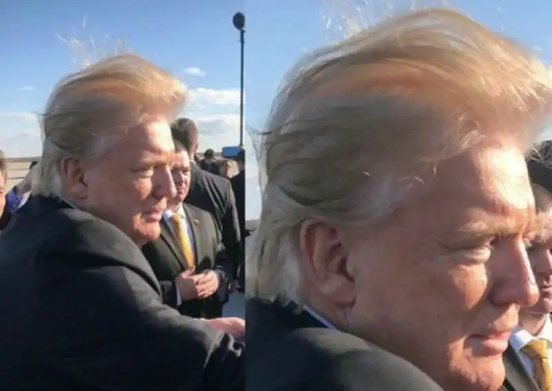 DONALD TRUMP COI CAPELLI AL VENTO