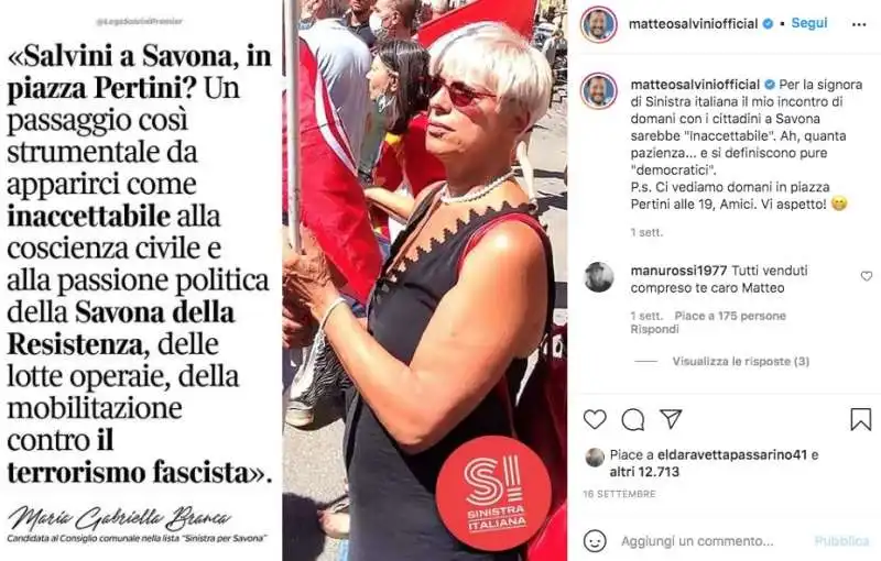 il post di salvini contro maria gabriella branca