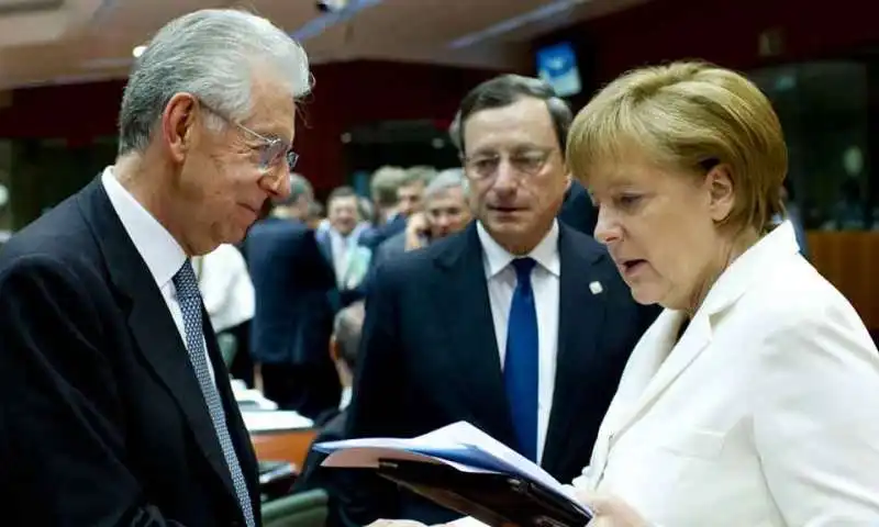 mario monti   mario draghi   angela merkel